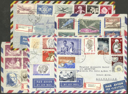 BELGIUM: 5 Registered Airmail Covers Sent To Argentina Between 1955 And 1961 With Spectacular Frankings, Very Good Lot!  - Other & Unclassified