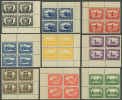 BOLIVIA: Year 1915, Guaqui - La Paz Railway, Complete Set Of 9 UNISSUED Values, MNH Blocks Of 4, Sheet Corner, Superb! - Bolivia