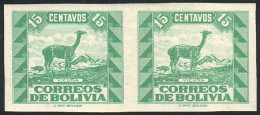 BOLIVIA: Sc.255, 1939 15c. Llama, IMPERFORATE PAIR, Mint Lightly Hinged, Very Fine Quality! - Bolivien