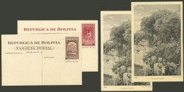 BOLIVIA: 2 Surcharged Postal Cards Of 1.80 And 4Bs., Illustrated On Back With The Same View (group Of Country Men, Oxen, - Bolivie