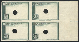 BRAZIL: Sc.448, 1937 2000Rs. Botanical Garden In Rio, PROOF Of The Frame, MNH Block Of 4 With Punch Hole In The Center,  - Andere & Zonder Classificatie