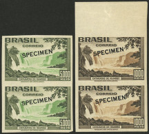 BRAZIL: Sc.455/456, 1938 Iguazú Falls, The Set Of 2 Values In IMPERFORATE PAIRS With SPECIMEN Overprints, MNH, Excellent - Andere & Zonder Classificatie