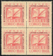 BRAZIL: RHM.A-51C, 1943 Lawyer's Conference, Block Of 4 With DOUBLE IMPRESSION Of The Dark Lilac Color Variety ("II CONF - Andere & Zonder Classificatie