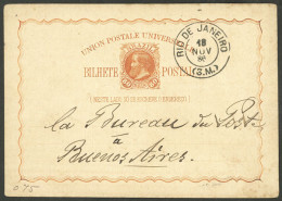 BRAZIL: RHM.BP-10, 80r. Postal Card Sent From Rio To Argentina On 18/NO/1886, With Arrival Backstamp Of Buenos Aires 26/ - Sonstige & Ohne Zuordnung