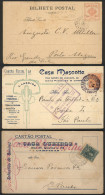 BRAZIL: 3 Postcards Of Commercial Establishments, Used Between 1910 And 1926 Approx., Franked With 50Rs. And 100Rs., Int - Altri & Non Classificati