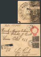 BRAZIL: 200Rs. Stationery Envelope + 600Rs. With The Rare Postmark Of D'AYUDA DO BOM JARDIM (Bahia), Sent By Registered  - Autres & Non Classés