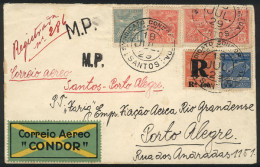 BRAZIL: Registered Airmail Cover Sent From Santos To Porto Alegre By CONDOR On 18/JUL/1929, With Very Nice Postage Inclu - Sonstige & Ohne Zuordnung