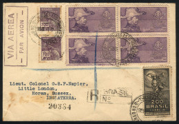 BRAZIL: Registered Airmai Cover Sent To England On 4/JA/1936, With Nice Postage Including A Block Of 4 RHM.C-94, Very At - Sonstige & Ohne Zuordnung