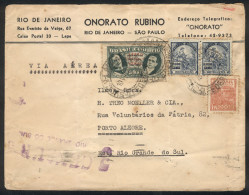 BRAZIL: Airmail Cover Sent From Rio To Porto Alegre On 10/AU/1942 With Attractive Postage Of 9,600Rs., And Violet CENSOR - Other & Unclassified