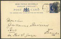 CEYLON: 2/OC/1898 Colombo - Paris, 5c. Postal Card, Excellent Quality! - Ceylon (...-1947)