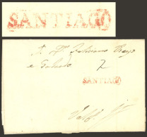 CHILE: Circa 1840, Folded Cover Sent To Valparaiso, With The Red Straightline Mark "SANTIAGO" And "2" Rating In Pen, Exc - Chile