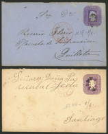 CHILE: 10/JA/1874 Valparaíso To Quillota, 5c. Stationery Envelope Printed On Laid Bluish Paper, With Mute Cancel And Red - Chili