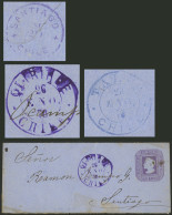 CHILE: 26/JA/1878 QUIRIHUÉ To Santiago, 5c. Stationery Envelope With Attractive Violet Mark, And Transit And Arrival Bac - Chile