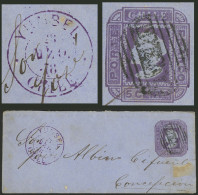 CHILE: 28/MAR/1878 YUMBEL To Concepción, 5c. Stationery Envelope With Attractive Violet Mark, On Back There Is A Faint A - Chile