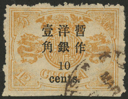 CHINA: Sc.36, 1897 10c. On 12c., Overprint With Small Figures, With 2½ Mm Separation From The Chinese Characters, Used,  - Sonstige & Ohne Zuordnung