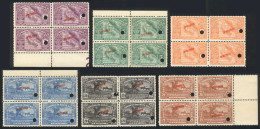 COSTA RICA: Sc.120/135, 1924 Guanacaste Province, 6 Values Of The Set Of 7 (without 1c.) In Blocks Of 4 With SPECIMEN Ov - Costa Rica