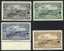 COSTA RICA: Sc.C31/C34, 1937 Cmpl. Set Of 4 Values With SPECIMEN Overprint And Punch Hole, MNH, The 2c. Stamp With Minor - Costa Rica