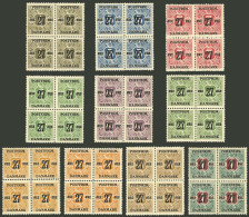 DENMARK: Yvert 95/104, 1918 Complete Set Of 10 Overprinted Values, MNH Blocks Of 4, Excellent Quality! - Altri & Non Classificati