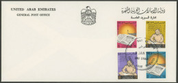 UNITED ARAB EMIRATES: Sc.183/186, 1983 Arab Literature, The Complete Set Of 4 Values On FDC Cover, Excellent Quality, Ra - Emiratos Árabes Unidos