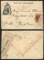 SPAIN: Cover With Impression Supporting Franco, Sent From Lugo To Rio De Janeiro, Interesting Censor Label, Very Nice! - Otros & Sin Clasificación