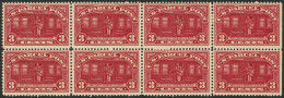 UNITED STATES: Sc.Q3, 1913 3c. Railway Postal Clerk, Beautiful MNH BLOCK OF 8 (2 With Tiny Hinge Mark), VF Quality, Cata - Other & Unclassified