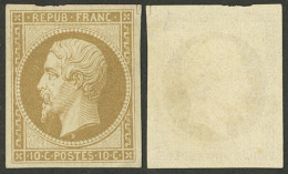 FRANCE: Yvert 9c, 1852 10c. Yellowish Bistre, Reprint, Mint Without Gum, VF Example! - Sonstige & Ohne Zuordnung