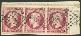 FRANCE: Yvert 17B, 1859 Napoleon 80c. Rose, Beautiful Strip Of 3 On Fragment, Very Fine Quality! - Other & Unclassified