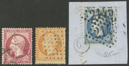 FRANCE: Yvert 22 + Other Values, Small Group Of 3 Old Stamps With Interesting Cancels, Very Fine Quality! - Other & Unclassified