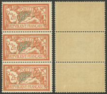 FRANCE: Yvert 145, 1907 2Fr., Fantastic Vertical Strip Of 3 Stamps, MNH, Perfect, Excellent Quality! - Other & Unclassified