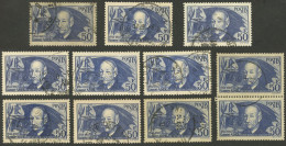 FRANCE: Yvert 398, 1938 Ader, 11 Used Examples, Including A Pair And A Stamp With Attractive PERFIN, Very Fine Quality! - Other & Unclassified