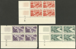 FRANCE: Yvert 25/27, 1949 The 3 High Values Of The Set Of 4, Corner Blocks Of 4 With Date In The Margins, MNH, Excellent - Sonstige & Ohne Zuordnung