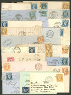 FRANCE: 22 Folded Covers, Fronts, Letters, Covers Or Cards Used Between 1855 And 1870, With Attractive Postages And Canc - Other & Unclassified