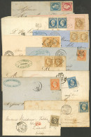 FRANCE: 11 Folded Covers, Fronts, Letters, Covers Or Cards Used Between 1855 And 1872, With Attractive Postages And Canc - Other & Unclassified