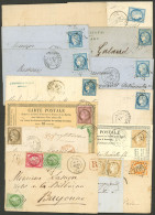 FRANCE: A Front + 13 Folded Covers, Letters, Covers Or Cards Used Between 1870 And 1875, With Attractive Postages And Ca - Sonstige & Ohne Zuordnung