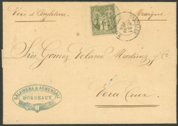 FRANCE: 31/MAR/1878 Bordeaux - Mexico, Folded Cover Franked By Sc.76 ALONE (1Fr. Peace & Commerce, Type I), Transit Back - Sonstige & Ohne Zuordnung