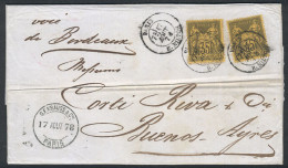 FRANCE: 17/AU/1878 PARIS - Buenos Aires: Entire Letter Franked By Yvert 93 X2, With Buenos Aires Arrival Backstamp, Very - Altri & Non Classificati