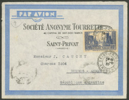 FRANCE: 7/JUN/1937 Saint-Privat - Argentina, Airmail Cover Franked With 10Fr. (Yvert 261 Alone), Arrival Backstamp Of B. - Other & Unclassified