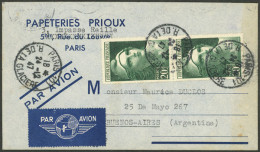 FRANCE: 24/DE/1947 Paris - Argentina, Airmail Cover Franked With 40Fr. (pair Yvert 730), VF Quality! - Otros & Sin Clasificación