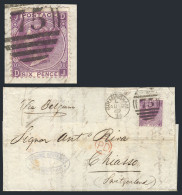 GREAT BRITAIN: 10/AU/1869 BIRMINGHAM - Switzerland: Folded Cover Franked By Sc.51a Plate 8, Duplex Cancel, Red "PD" In C - Sonstige & Ohne Zuordnung