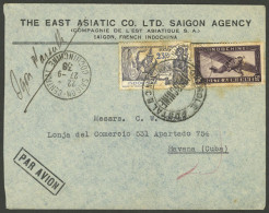 INDOCHINA: RARE DESTINATION: 27/SE/1939 Saigon - Cuba, Airmail Cover Franked With 83c., Censored On Front Over The Stamp - Other & Unclassified