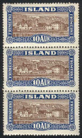 ICELAND: Yvert 116, Vertical Strip Of 3, Never Hinged, The Top Stamp With Light Stain Points, The Rest Excellent, Catalo - Other & Unclassified