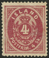 ICELAND: Sc.2, 1873 4sk. Dark Carmine, Mint Without Gum, VF! - Sonstige & Ohne Zuordnung