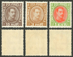 ICELAND: Sc.176/177 + 181, 1931/3 3 Values Of The Set Including The 10a. Chocolate, MNH, Excellent Quality! - Altri & Non Classificati