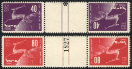 ISRAEL: Yvert 27b + 28b, 1950 UPU 75 Years, Tete-beche Pairs With Gutters, MNH, VF Quality, Catalog Value Euros 120 - Sonstige & Ohne Zuordnung