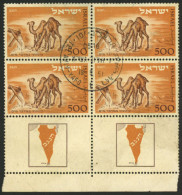 ISRAEL: Yvert 35, 1950 Eilat Post Office (camels), Block Of 4 With Complete Tabs, Used, VF Quality, Catalog Value Euros  - Sonstige & Ohne Zuordnung