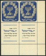 ISRAEL: Yvert 53, 1952 Menorah, Pair With Complete Tabs, MNH, Very Fine Quality, Catalog Value Euros 1,200. - Other & Unclassified