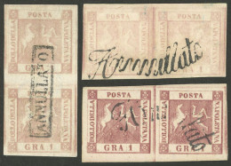 ITALY: Sc.2, 1858 1g., 3 Used Pairs, Very Fine Quality! - Unclassified