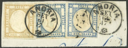 ITALY: Sc.25, 1861 10g. + Pair Of 2g. (Sc.22), On Fragment With Cancel Of ANDRIA, Excellent Quality! - Ohne Zuordnung