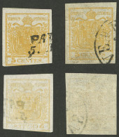 ITALY: Sc.1b + 1c, 1850 5c. Yellow And Orangish Yellow, The Latter Is Printed On Very Thin Paper And Transparent On Back - Lombardo-Veneto