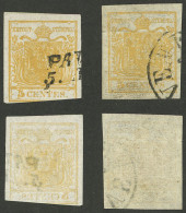 ITALY: Sc.1b + 1c, 1850 5c. Yellow And Orangish Yellow, The Latter Is Printed On Very Thin Paper And Transparent On Back - Lombardo-Venetien